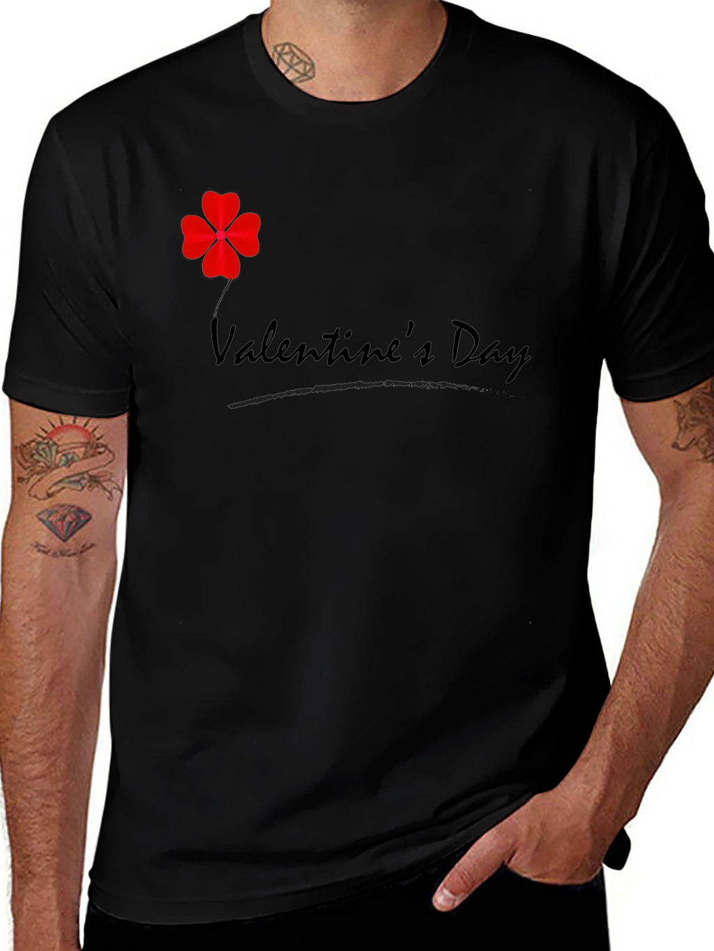 Valentines Day Clover T-Shirt - Mens Black Tee