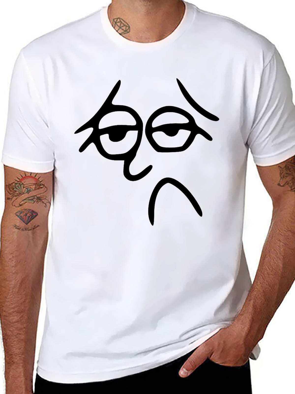Sad Face Graphic Black T-Shirt - Casual Tee