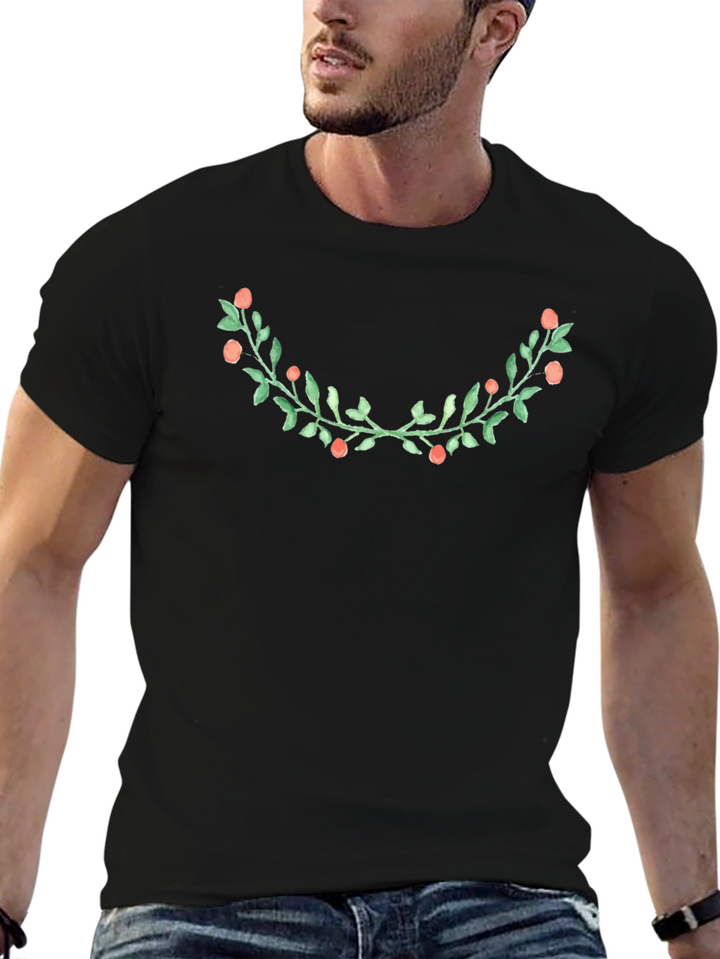 Floral Wreath Graphic Black Tee