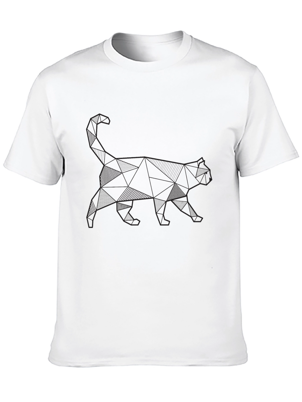 Geometric Cat Print Black T-Shirt