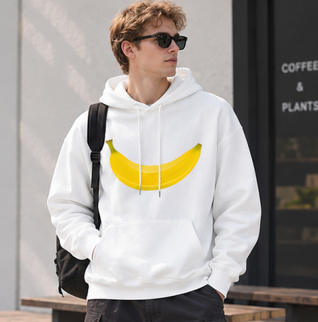 Cute Big Banana White Unisex Hoodie, Soft Relaxed Comfort