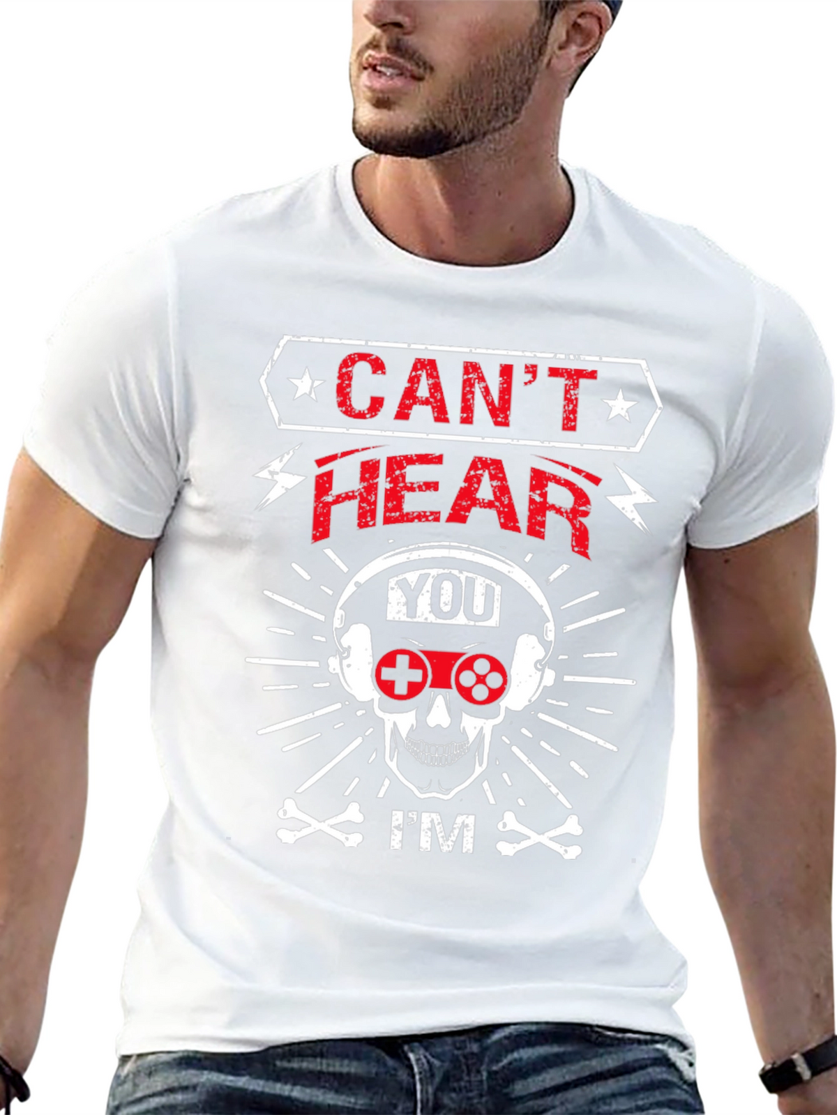 Cant Hear You Gamer Skull Graphic T-Shirt