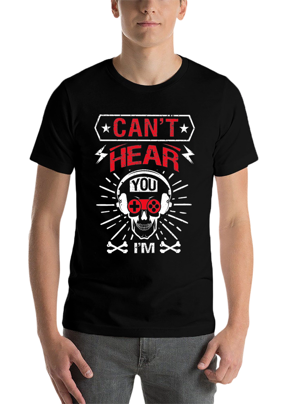 Cant Hear You Gamer Skull Graphic T-Shirt