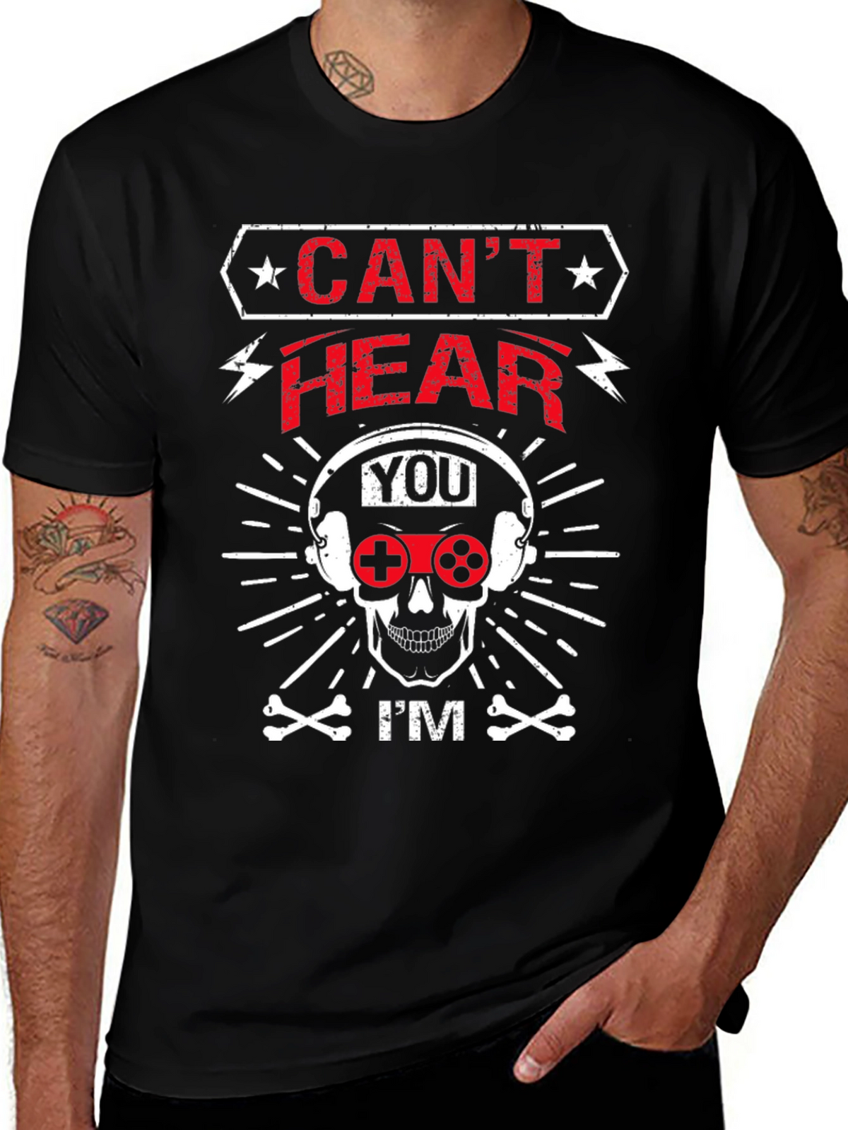 Cant Hear You Gamer Skull Graphic T-Shirt