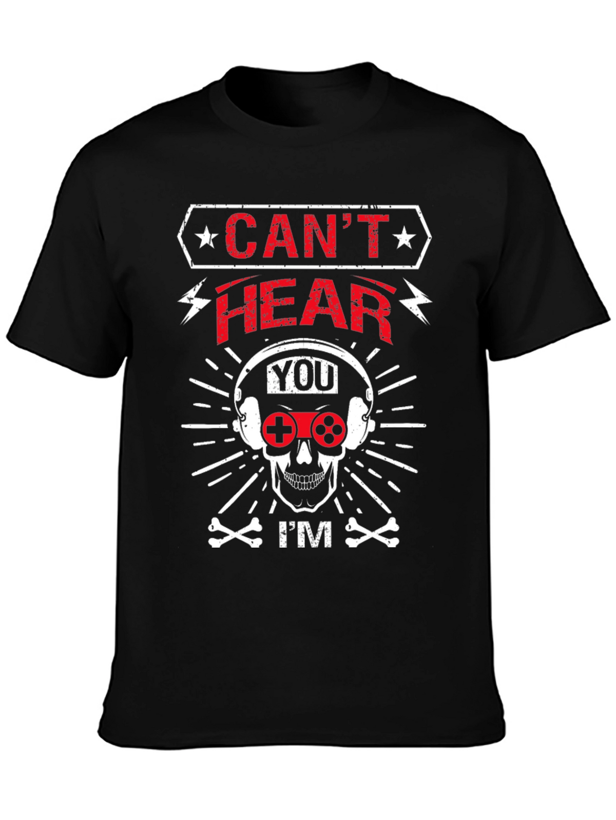 Cant Hear You Gamer Skull Graphic T-Shirt