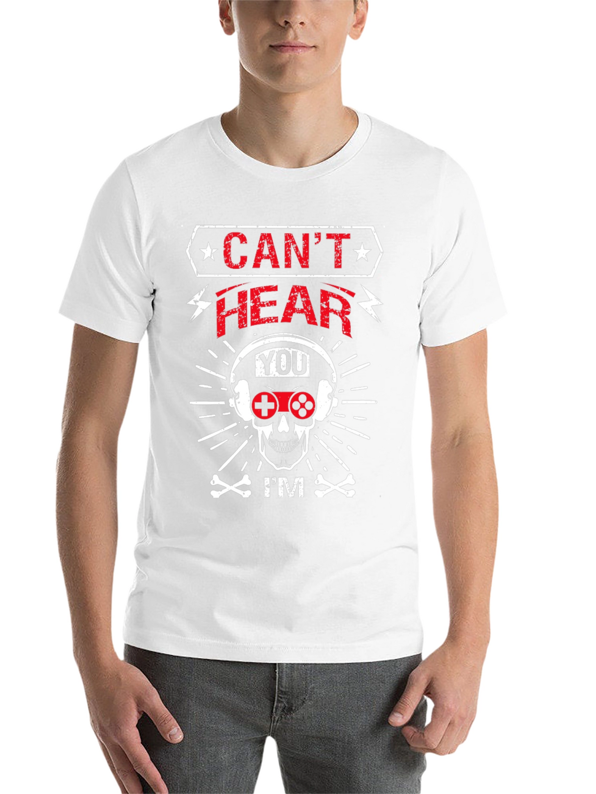 Cant Hear You Gamer Skull Graphic T-Shirt