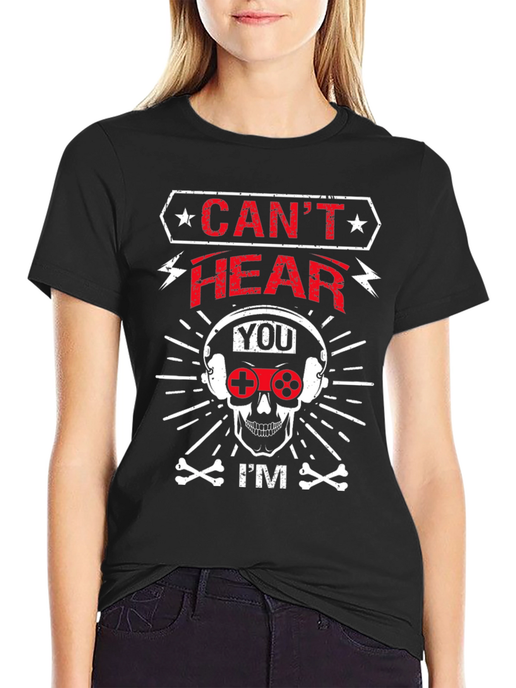 Cant Hear You Gamer Skull Graphic T-Shirt