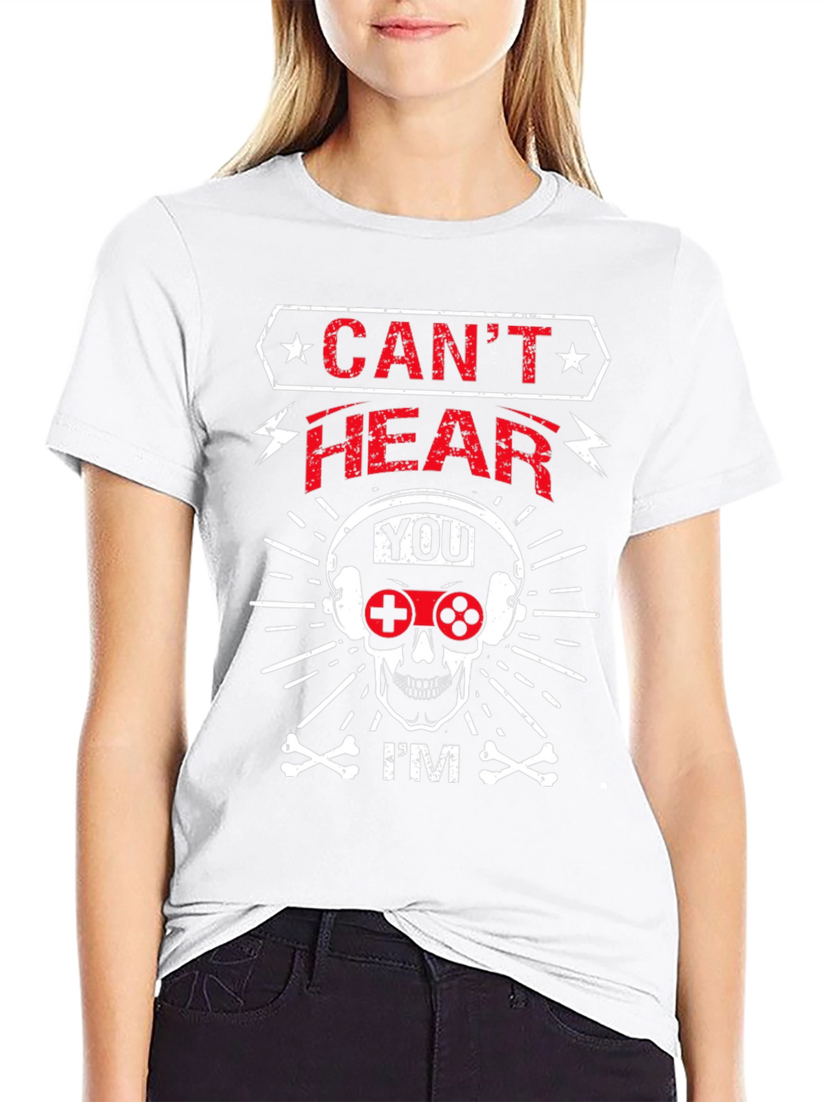 Cant Hear You Gamer Skull Graphic T-Shirt