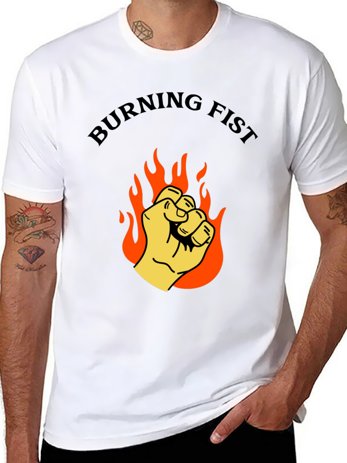 Burning Fist Graphic T-Shirt - Bold Statement Tee