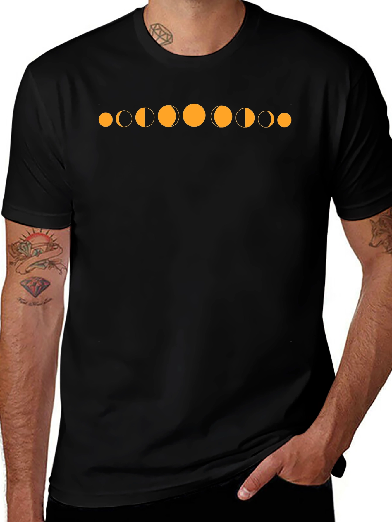 Lunar Phase Graphic Tee - Black Cotton T-Shirt