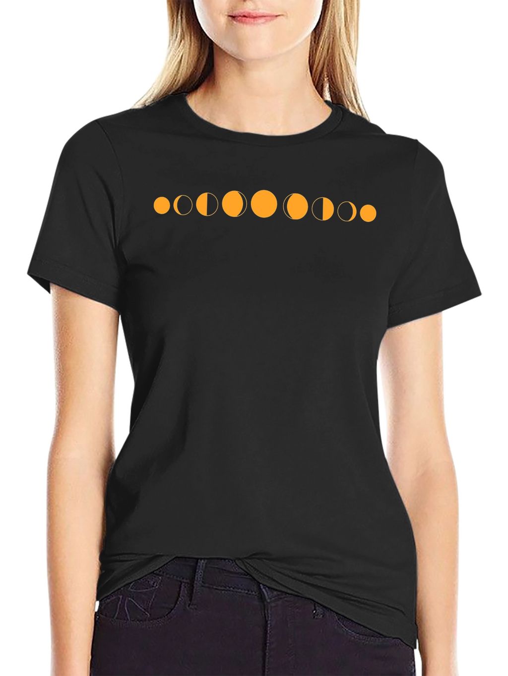 Lunar Phase Graphic Tee - Black Cotton T-Shirt