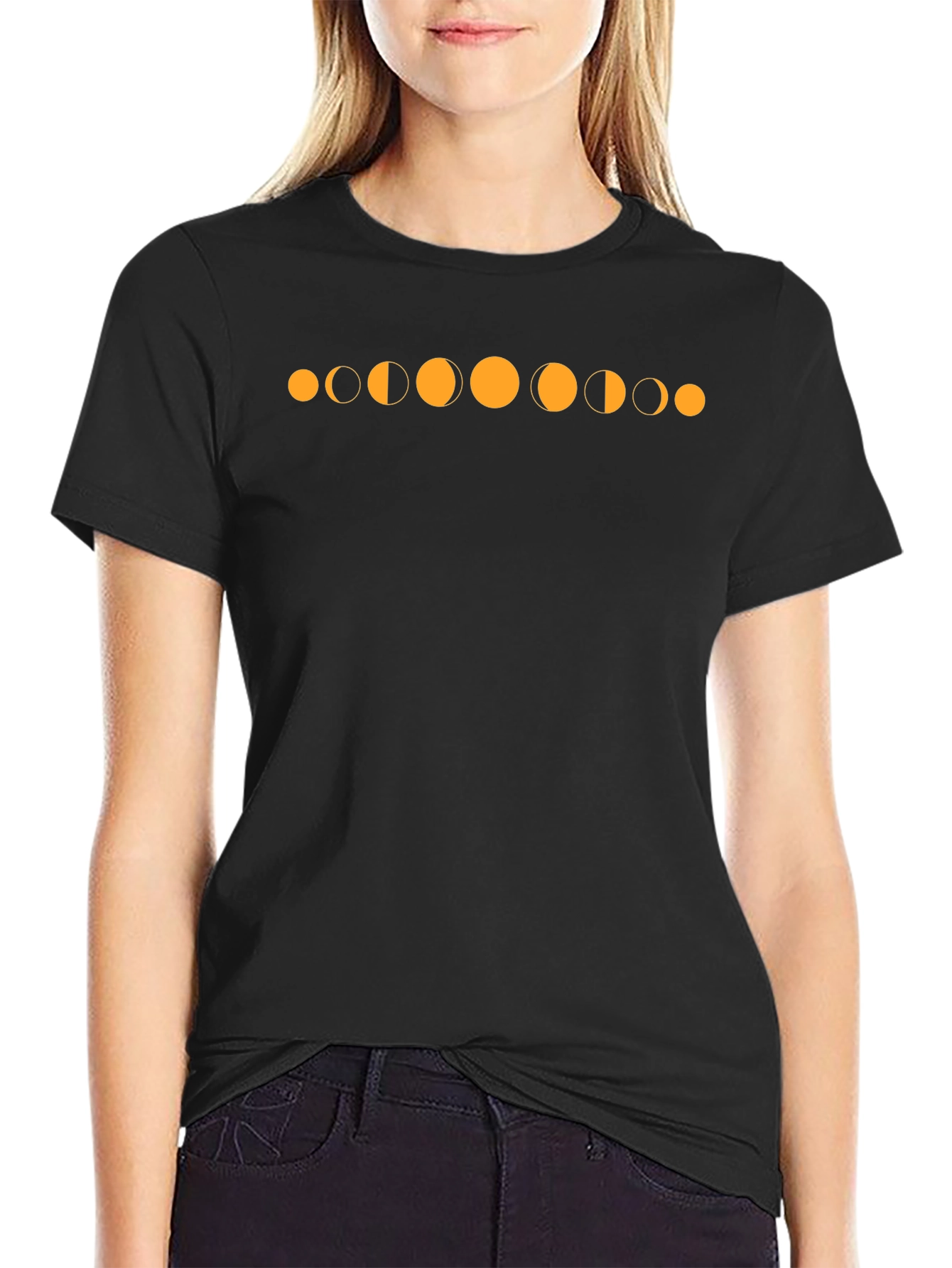 Lunar Phase Graphic Tee - Black Cotton T-Shirt