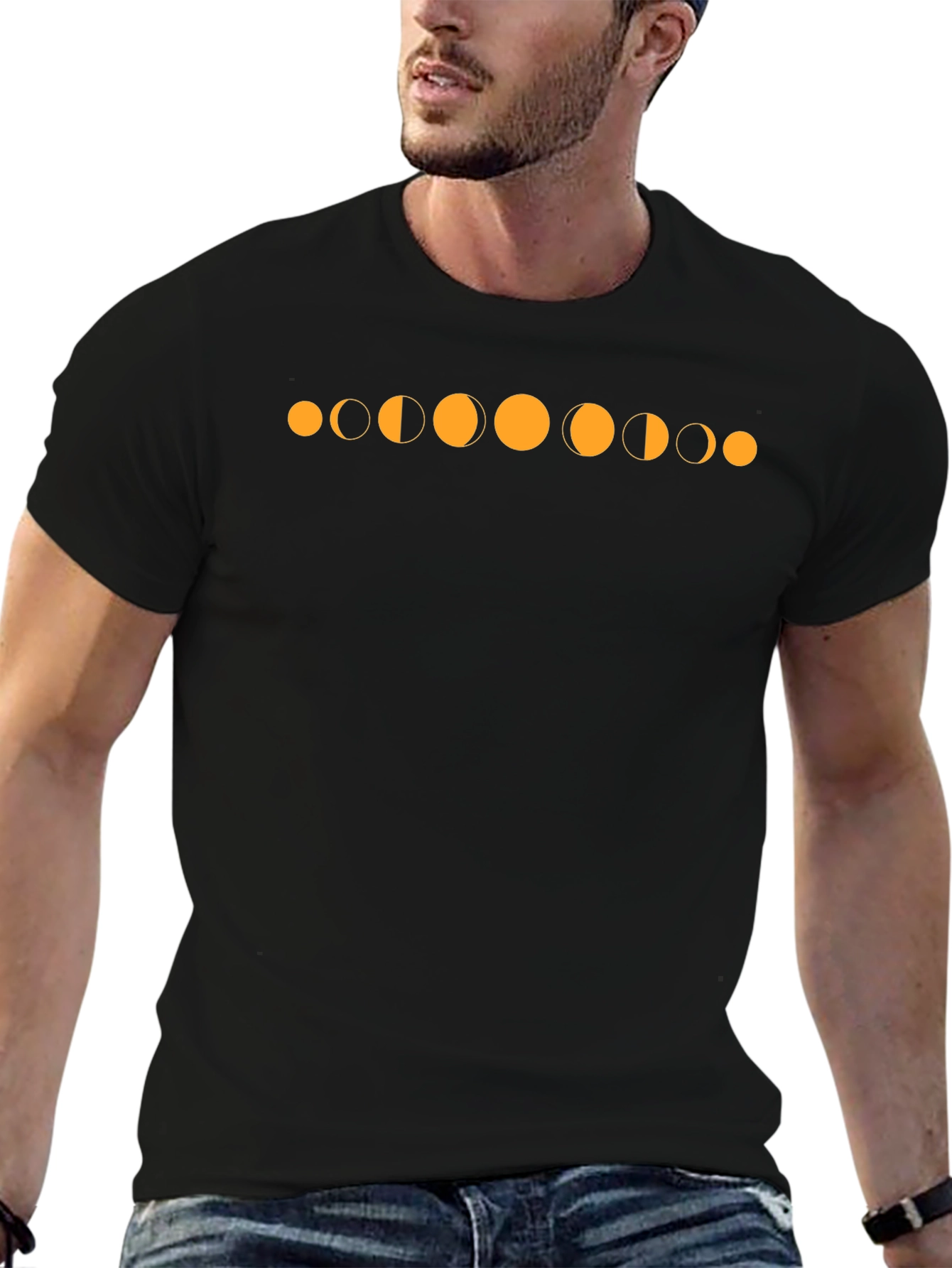 Lunar Phase Graphic Tee - Black Cotton T-Shirt