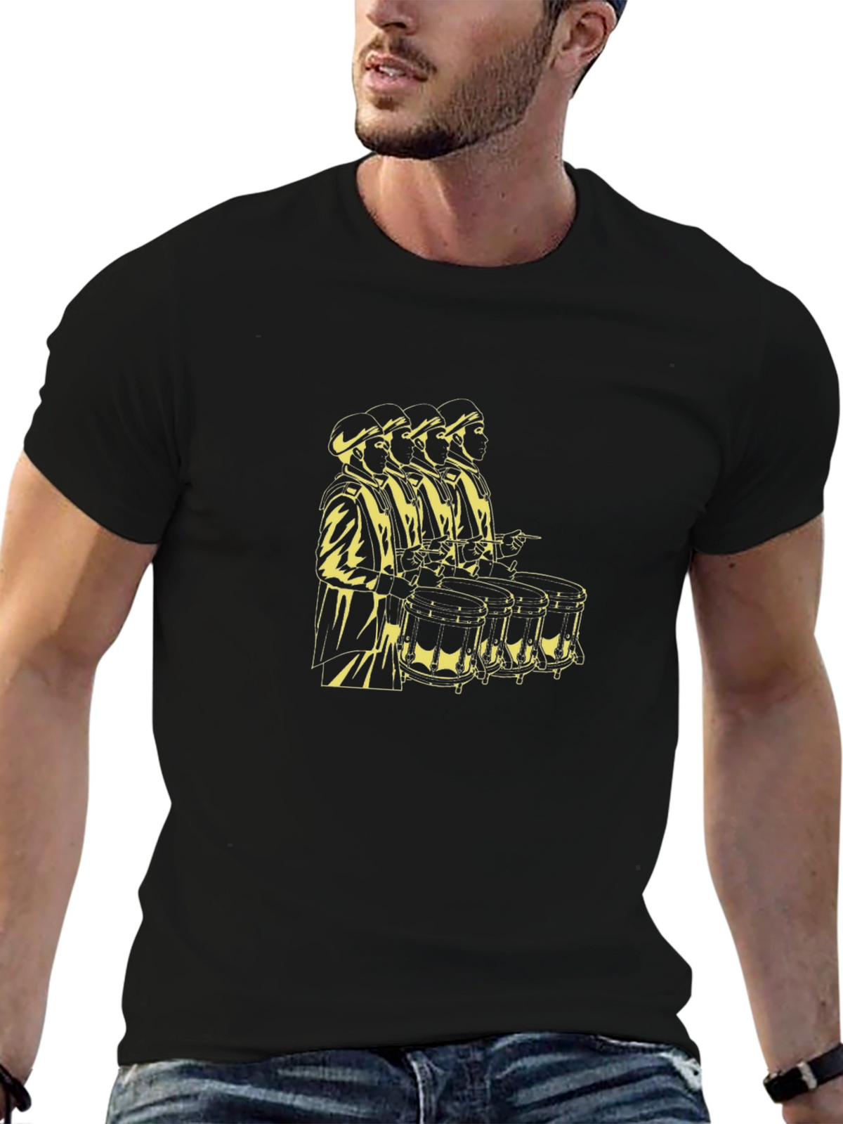 Black T-Shirt with Drummer Graphic