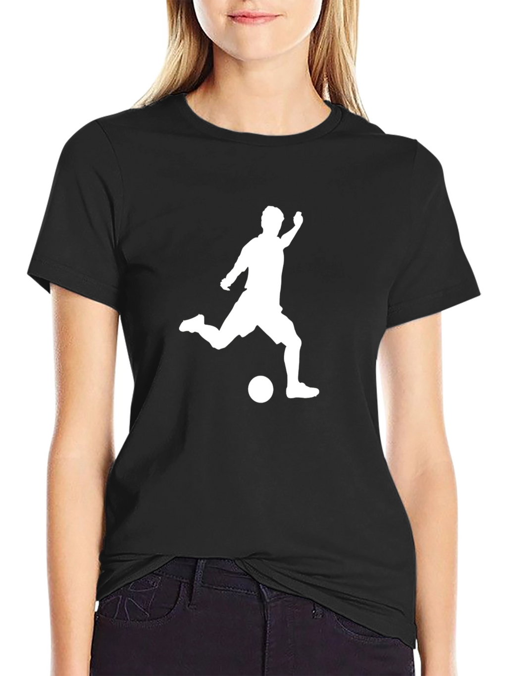 Soccer Player Kick T-Shirt - Black Cotton Tee