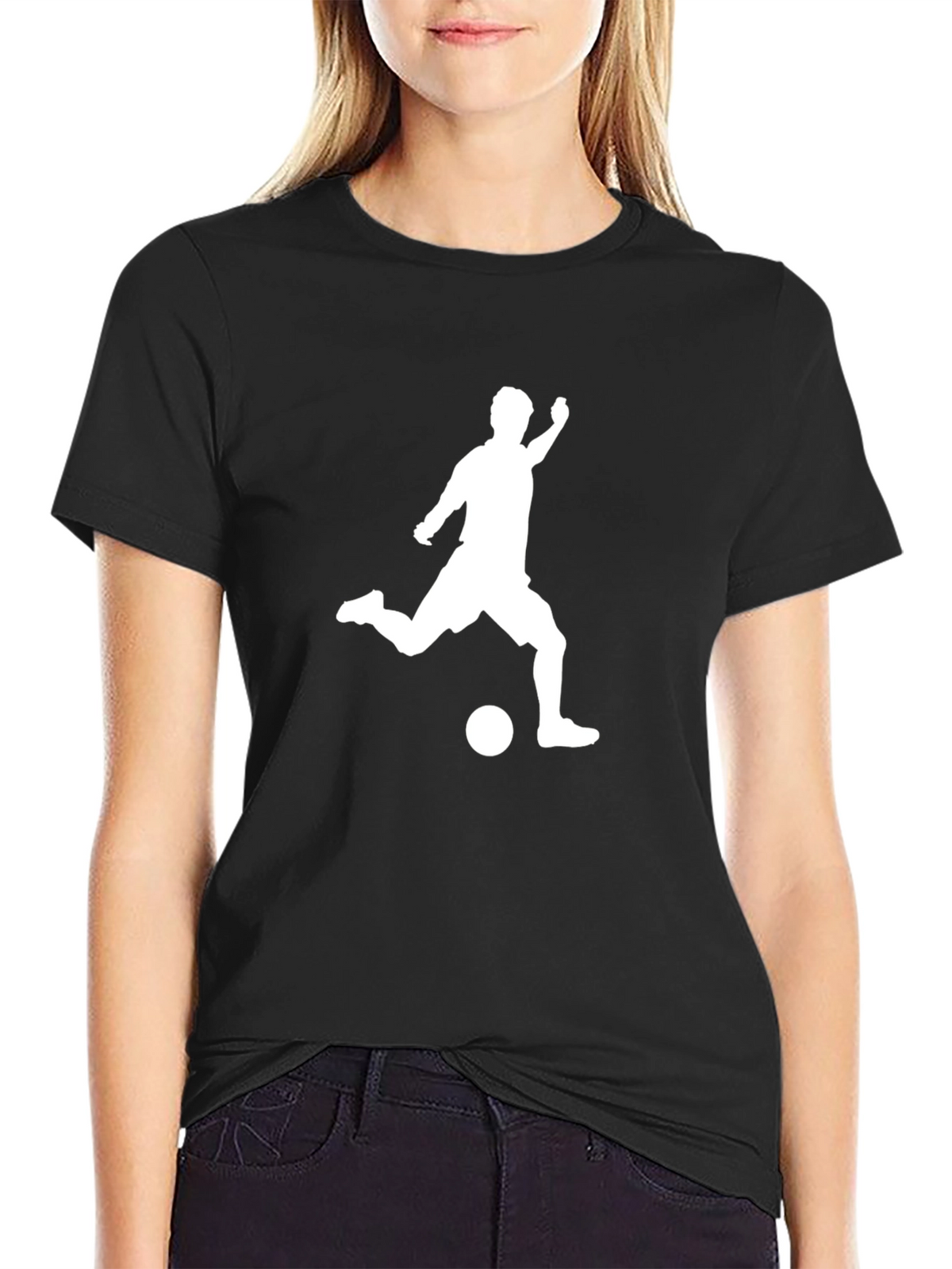 Soccer Player Kick T-Shirt - Black Cotton Tee