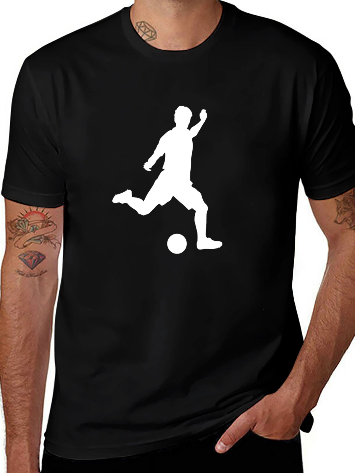 Soccer Player Kick T-Shirt - Black Cotton Tee