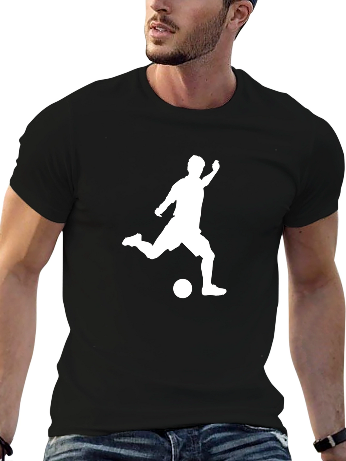 Soccer Player Kick T-Shirt - Black Cotton Tee