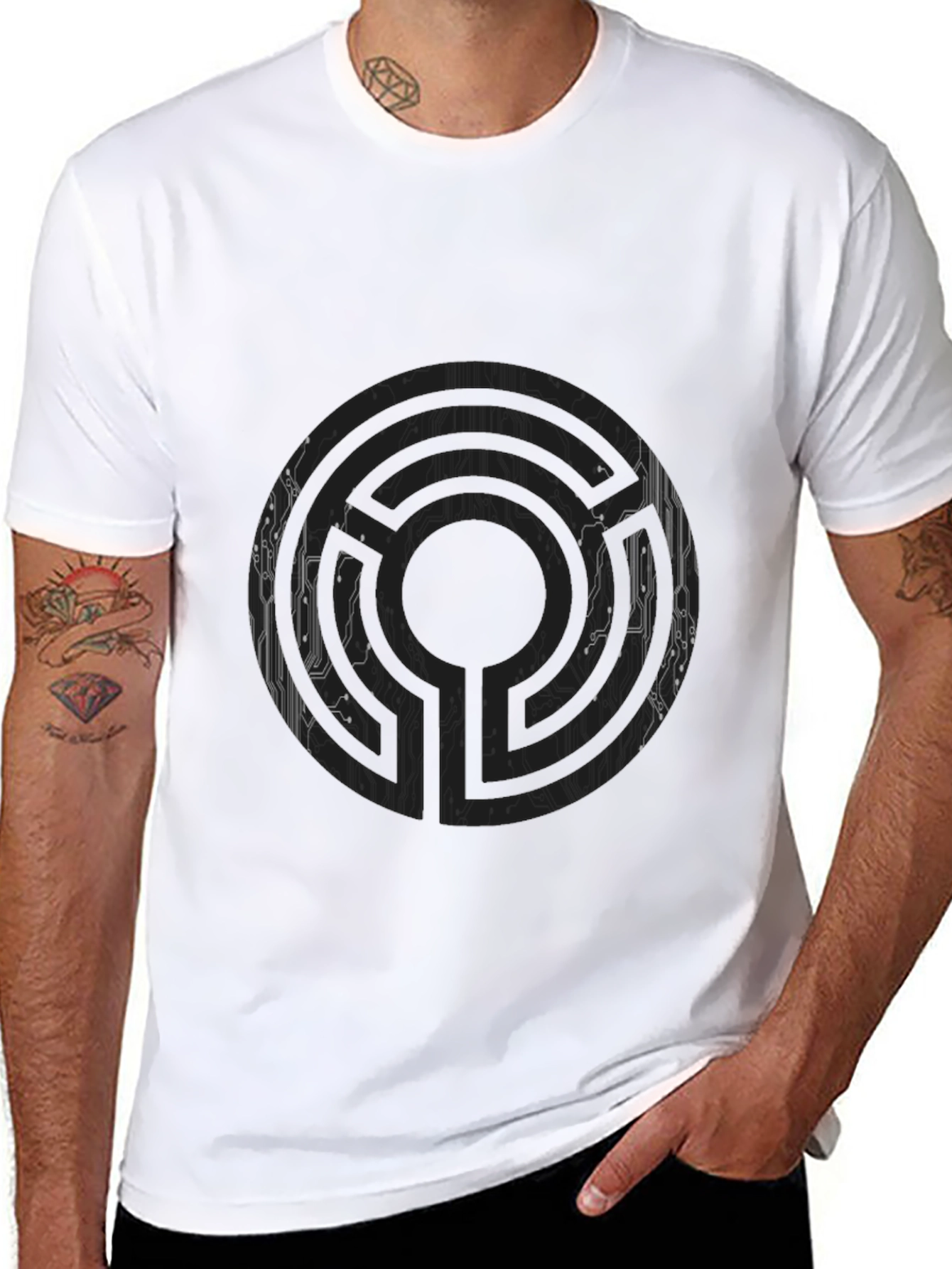 Abstract Maze Graphic Tee - Mens Black T-Shirt