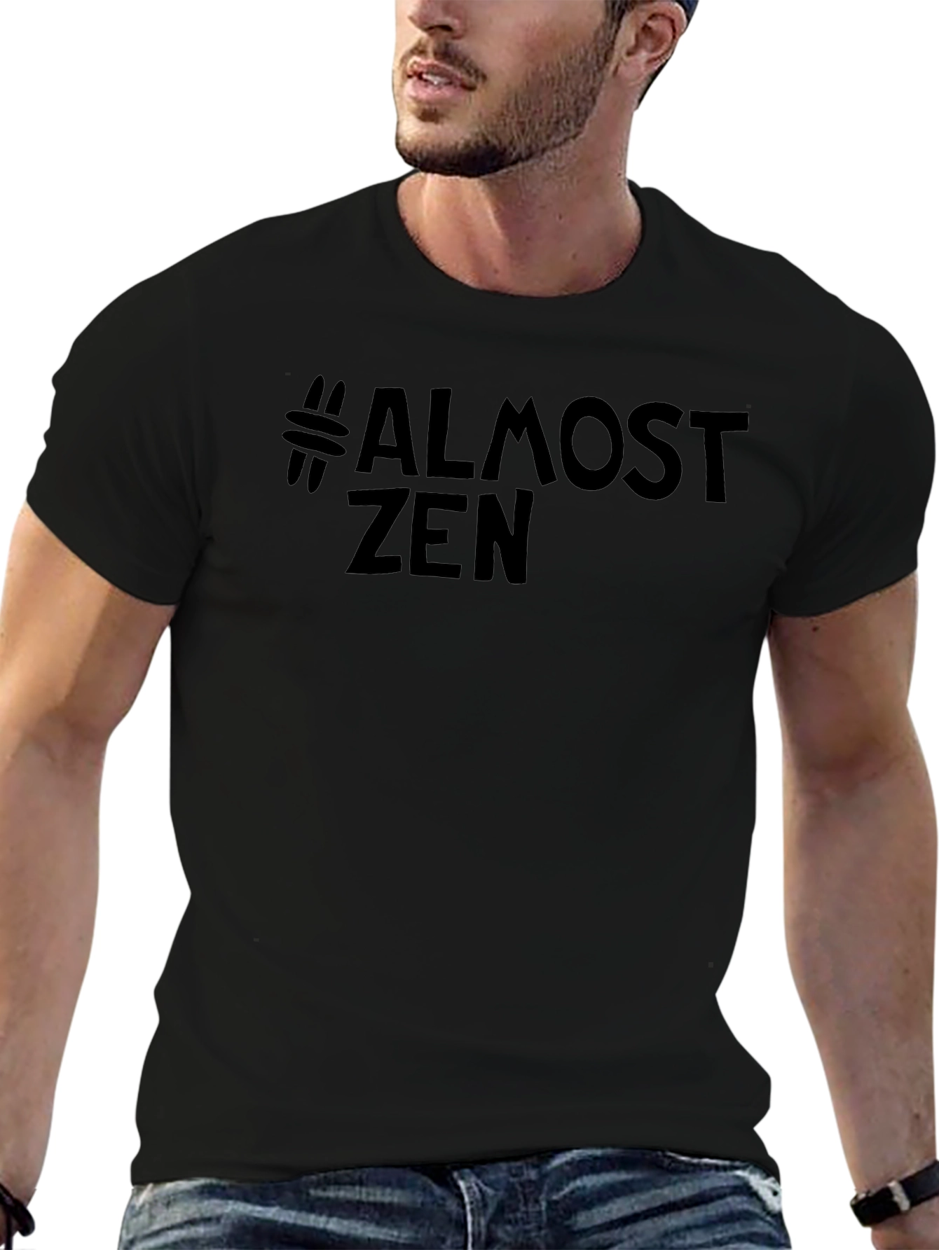 #Almost Zen Black Graphic T-Shirt