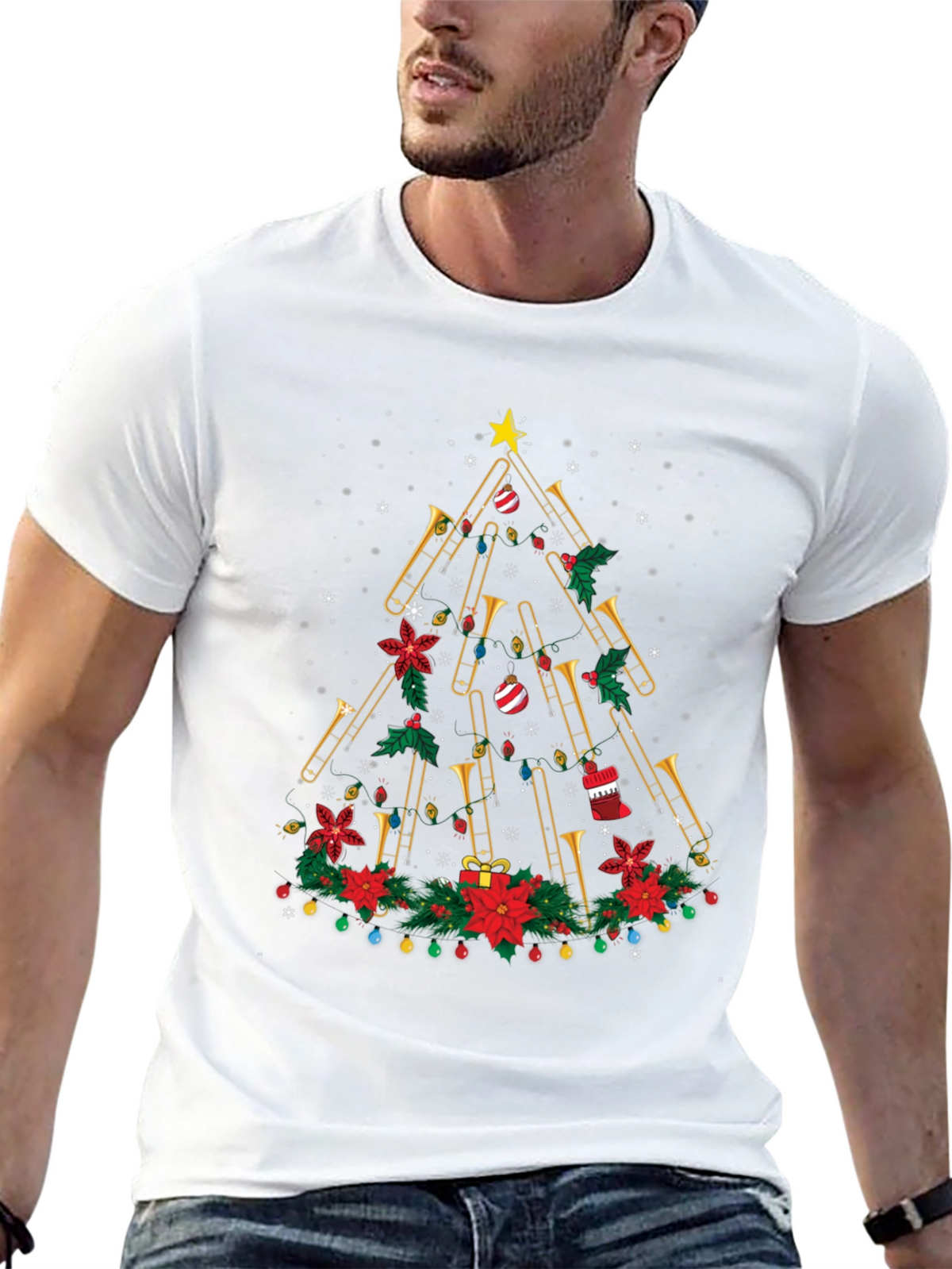 Trombone Christmas Tree Graphic Tee