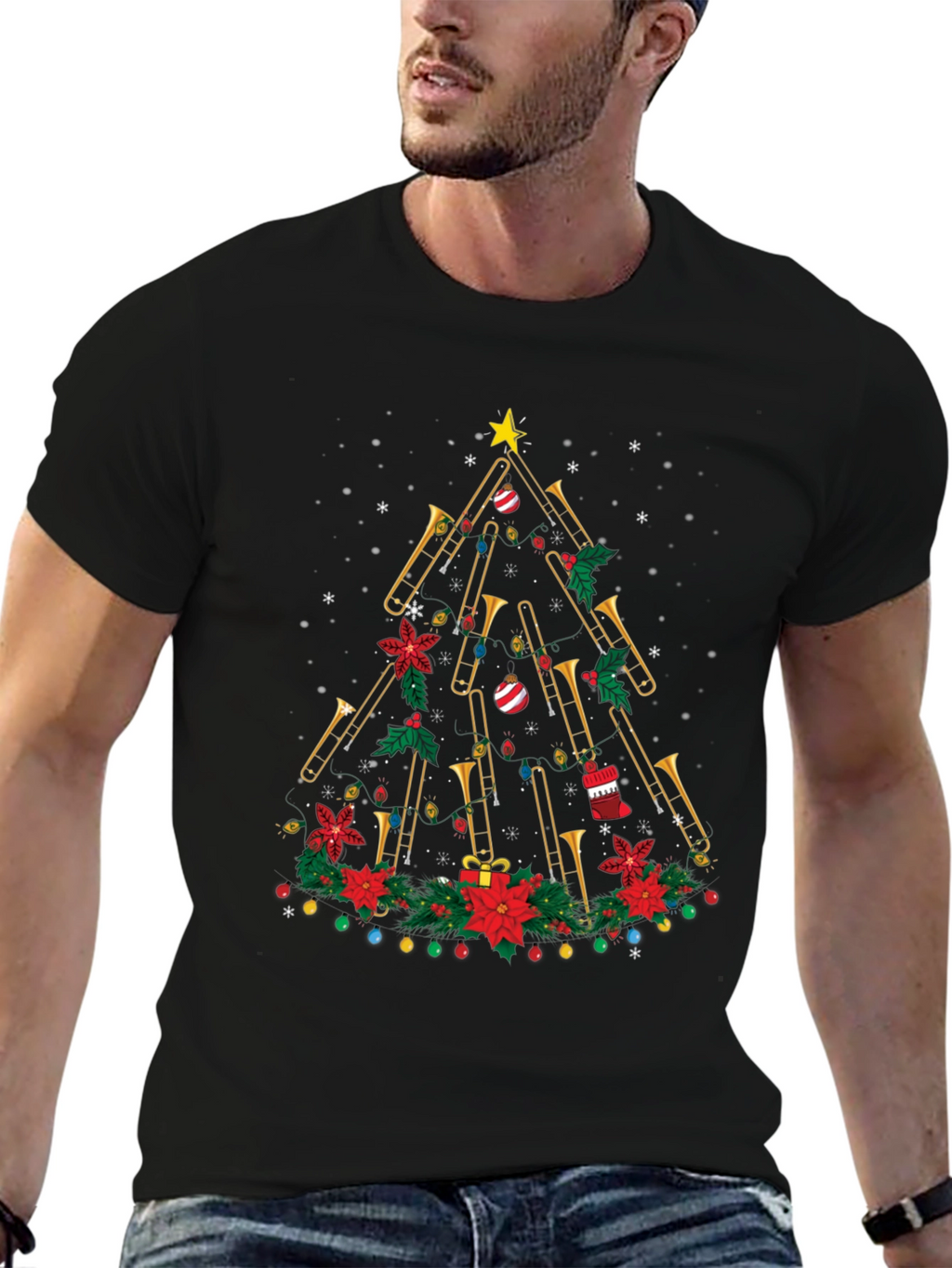 Trombone Christmas Tree Graphic Tee