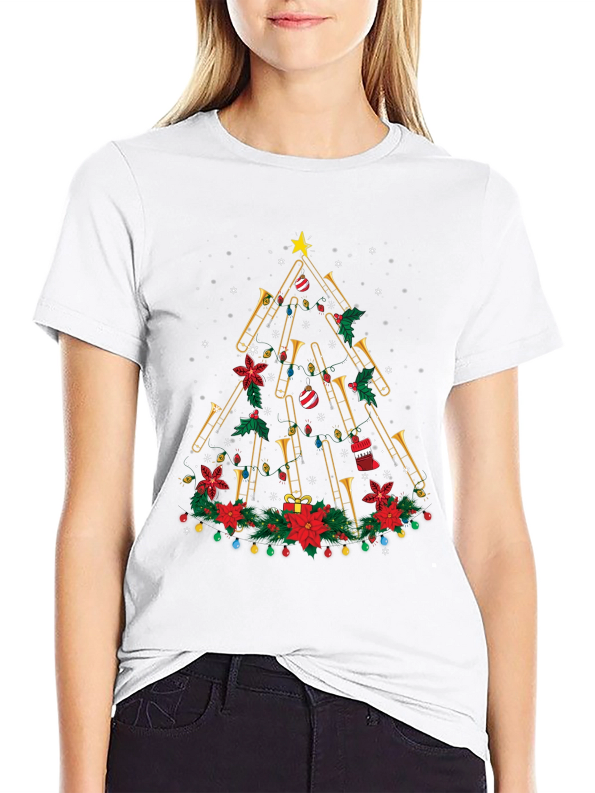 Trombone Christmas Tree Graphic Tee