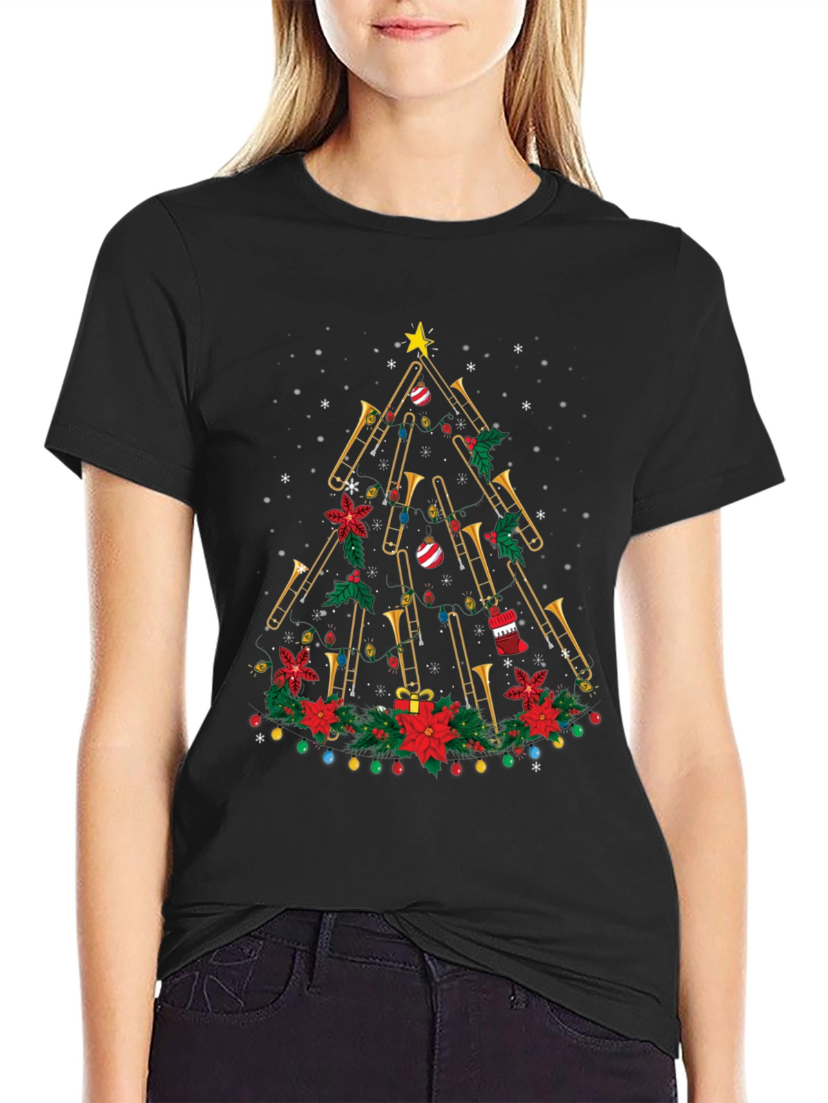 Trombone Christmas Tree Graphic Tee