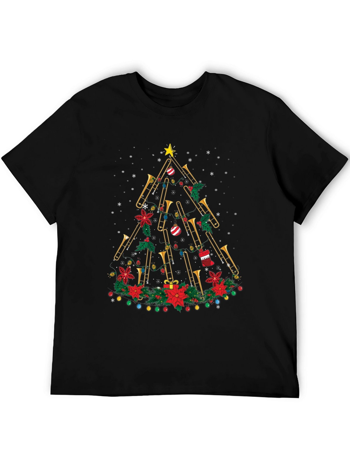 Trombone Christmas Tree Graphic Tee