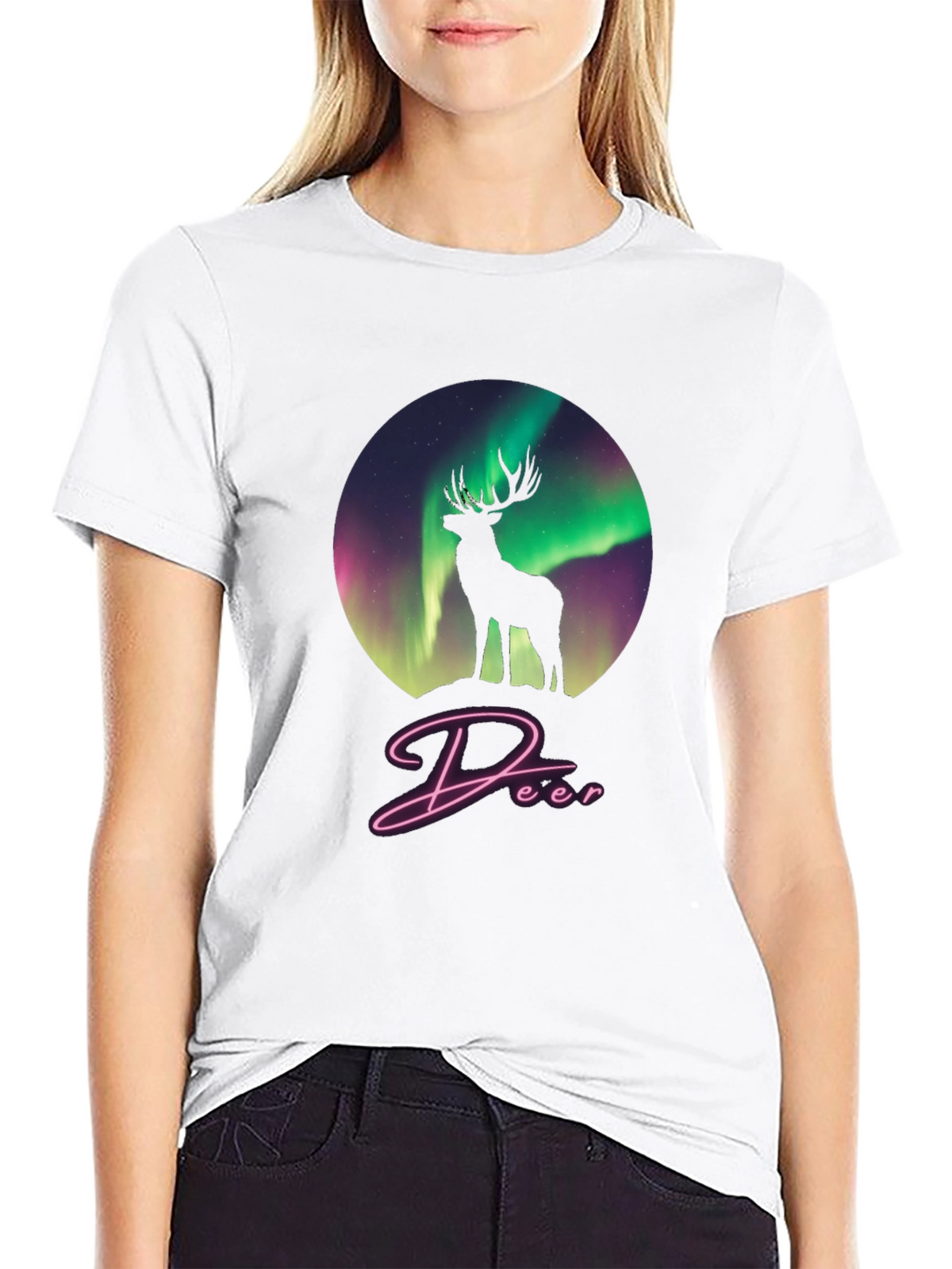 Aurora Deer Graphic Tee - Black