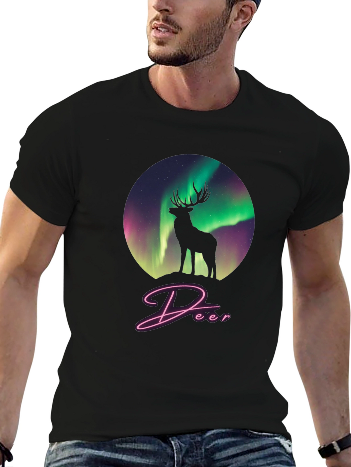 Aurora Deer Graphic Tee - Black