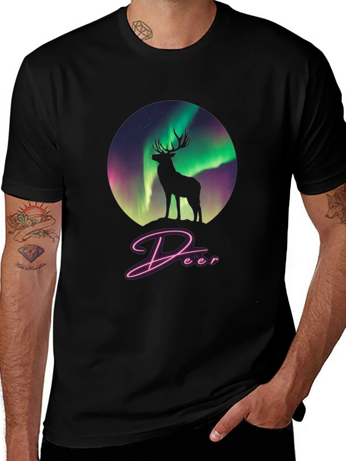 Aurora Deer Graphic Tee - Black