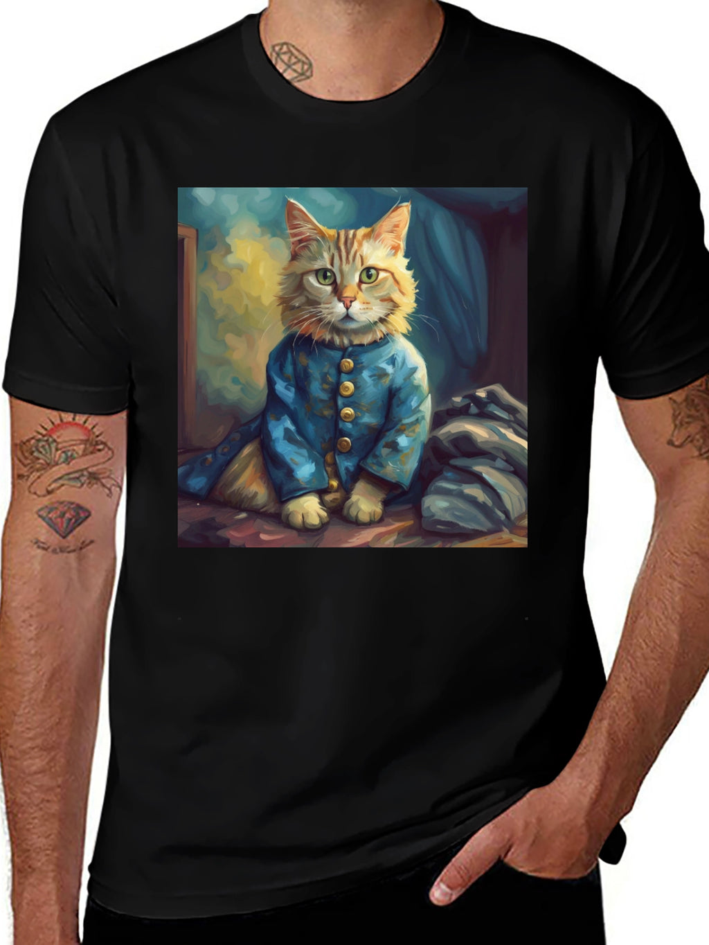 Cat Portrait Graphic Tee - Stylish Novelty Shirt