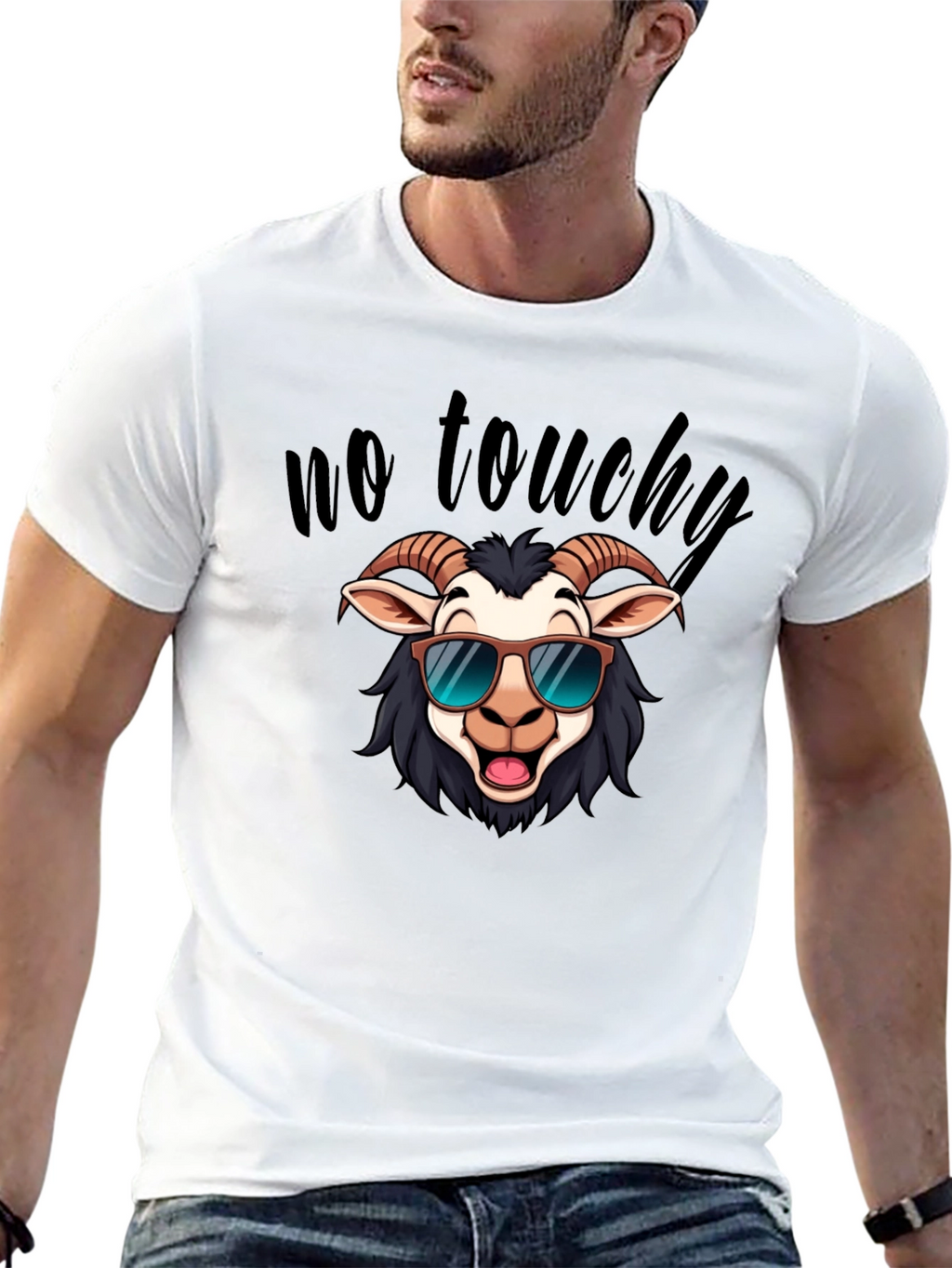 Cool Goat Graphic Tee - No Touchy Funny Shirt