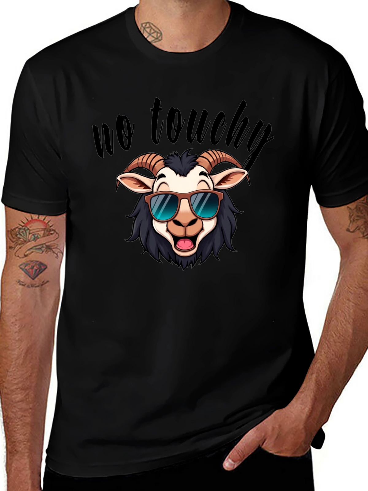 Cool Goat Graphic Tee - No Touchy Funny Shirt