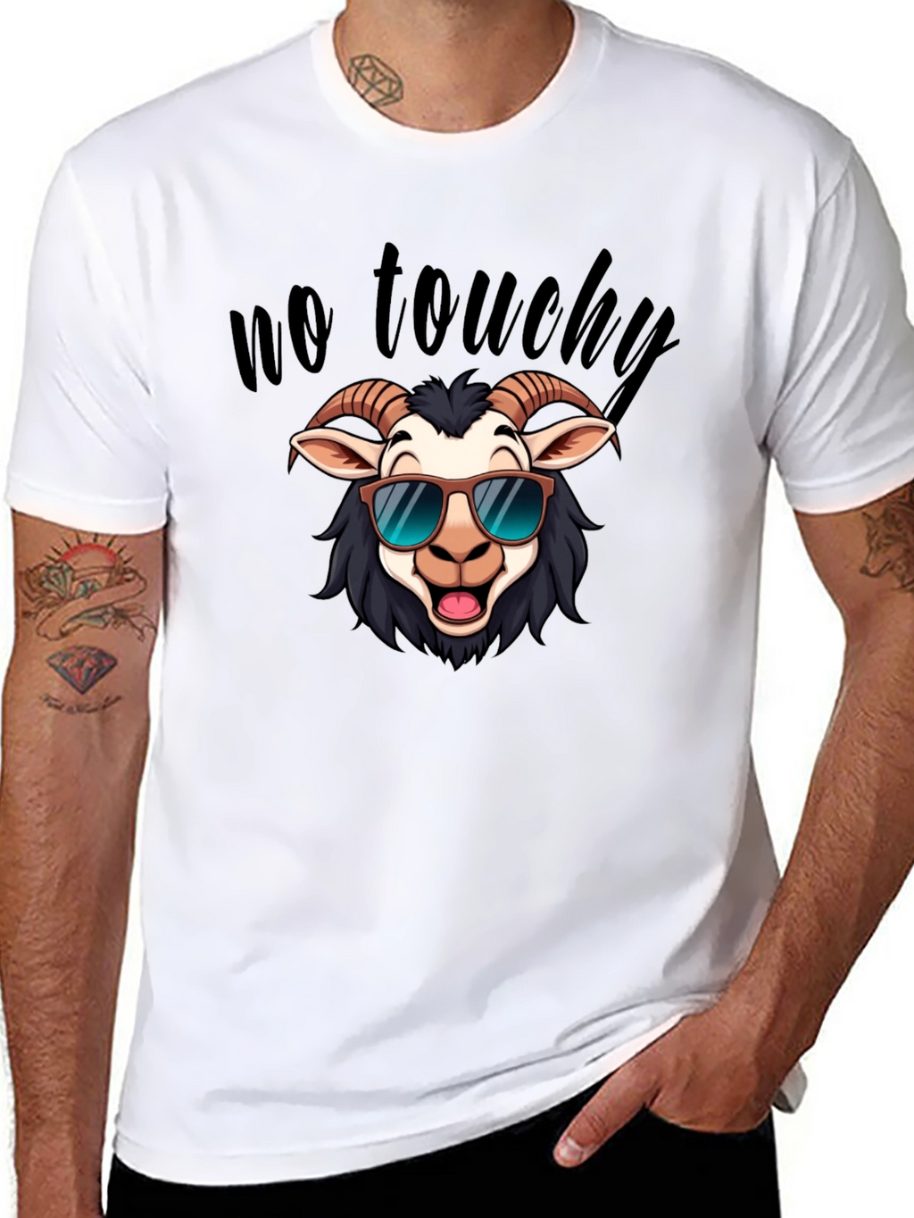 Cool Goat Graphic Tee - No Touchy Funny Shirt