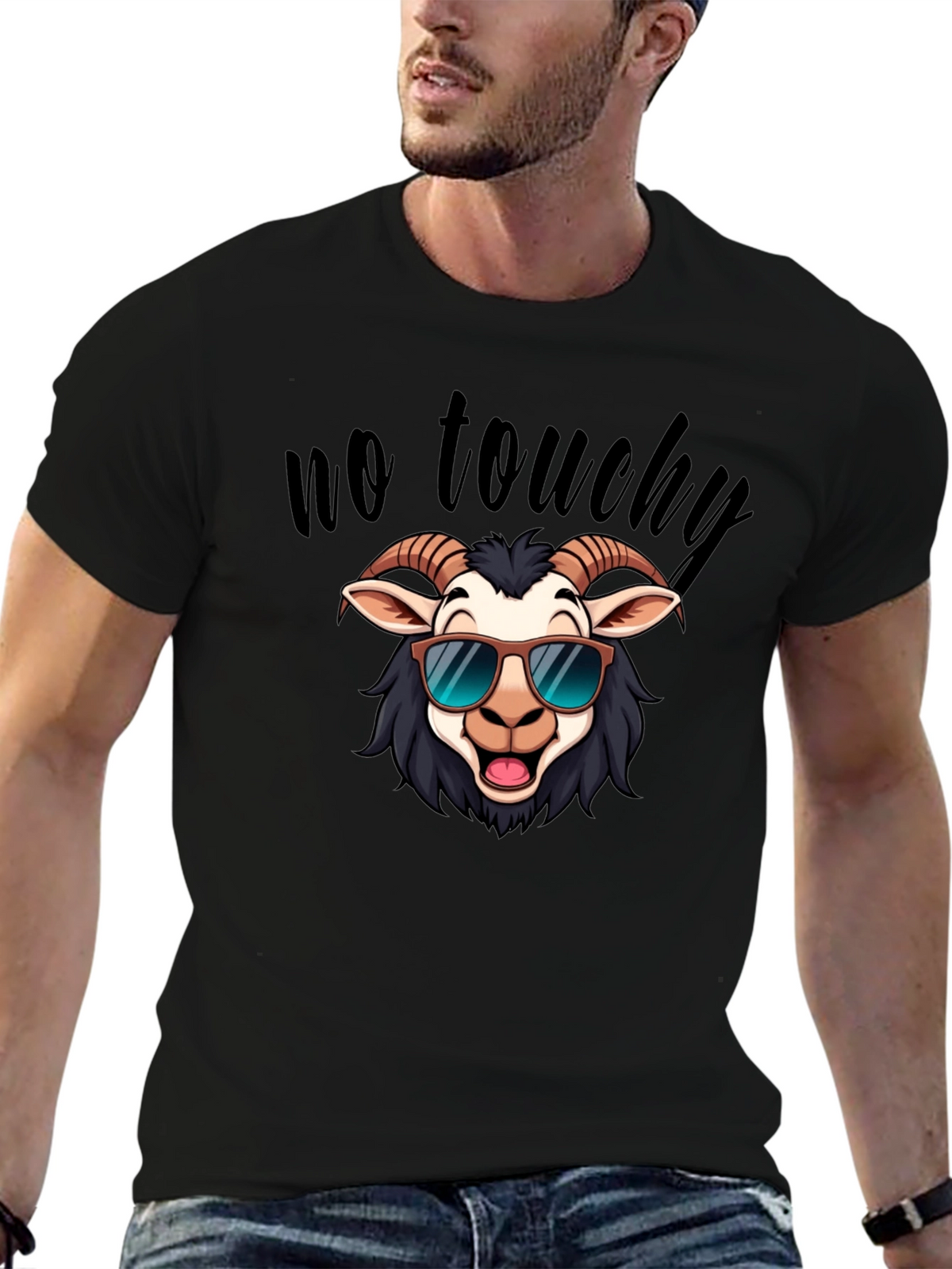 Cool Goat Graphic Tee - No Touchy Funny Shirt