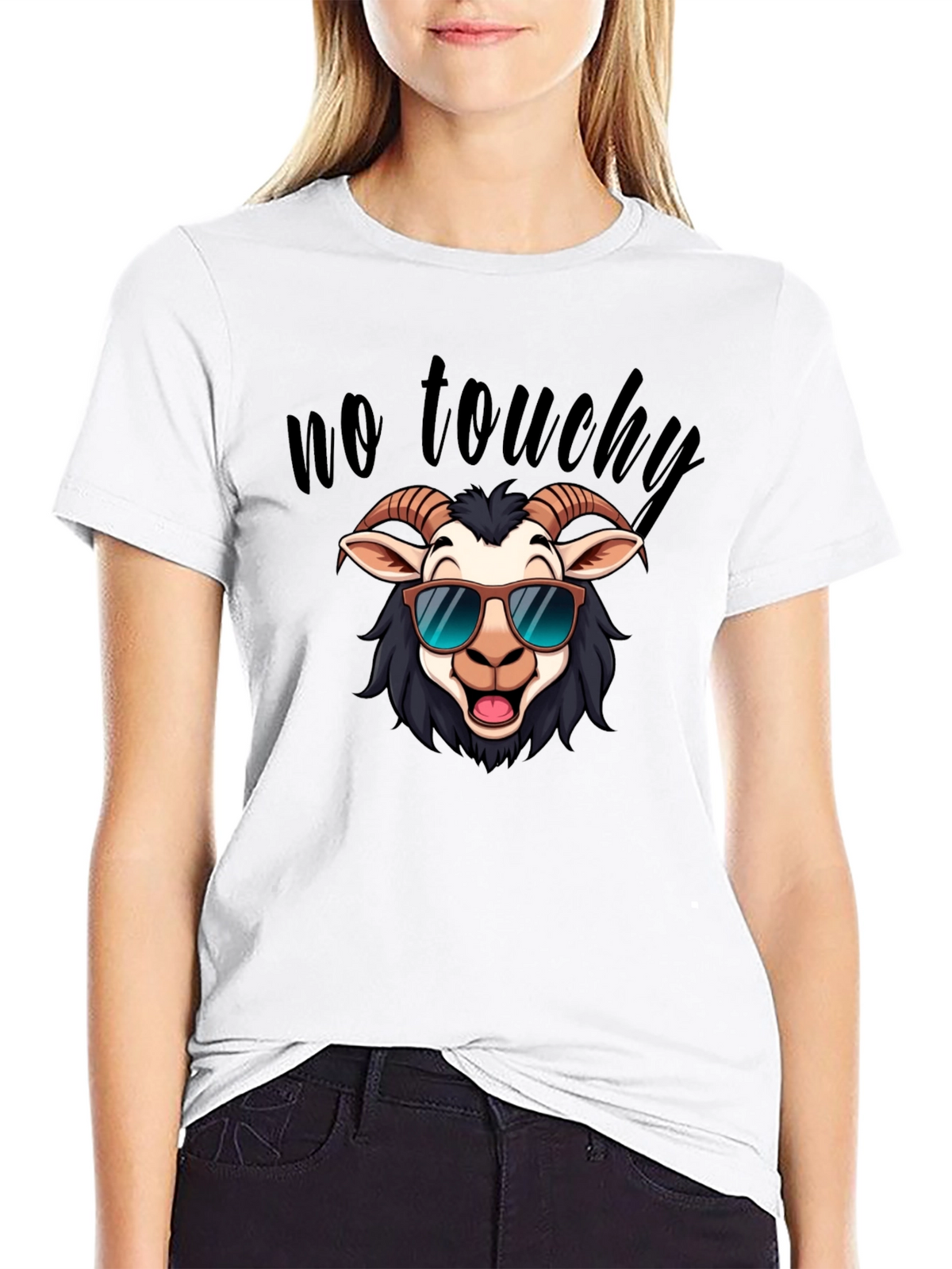 Cool Goat Graphic Tee - No Touchy Funny Shirt