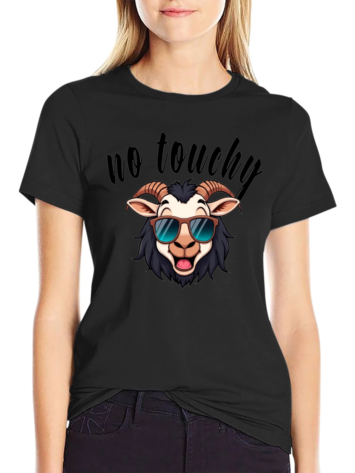 Cool Goat Graphic Tee - No Touchy Funny Shirt