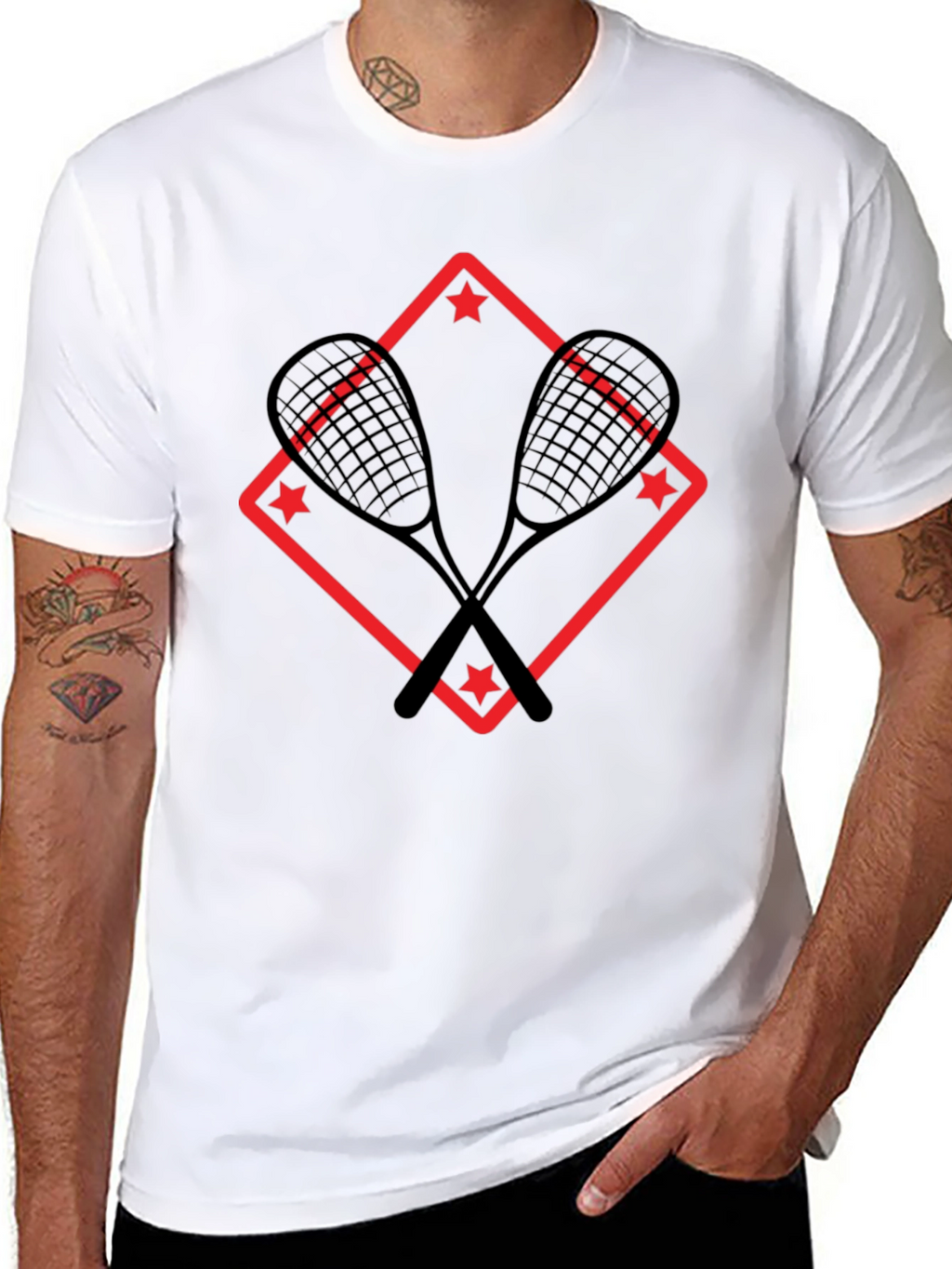 Squash Racket Graphic T-Shirt - Black