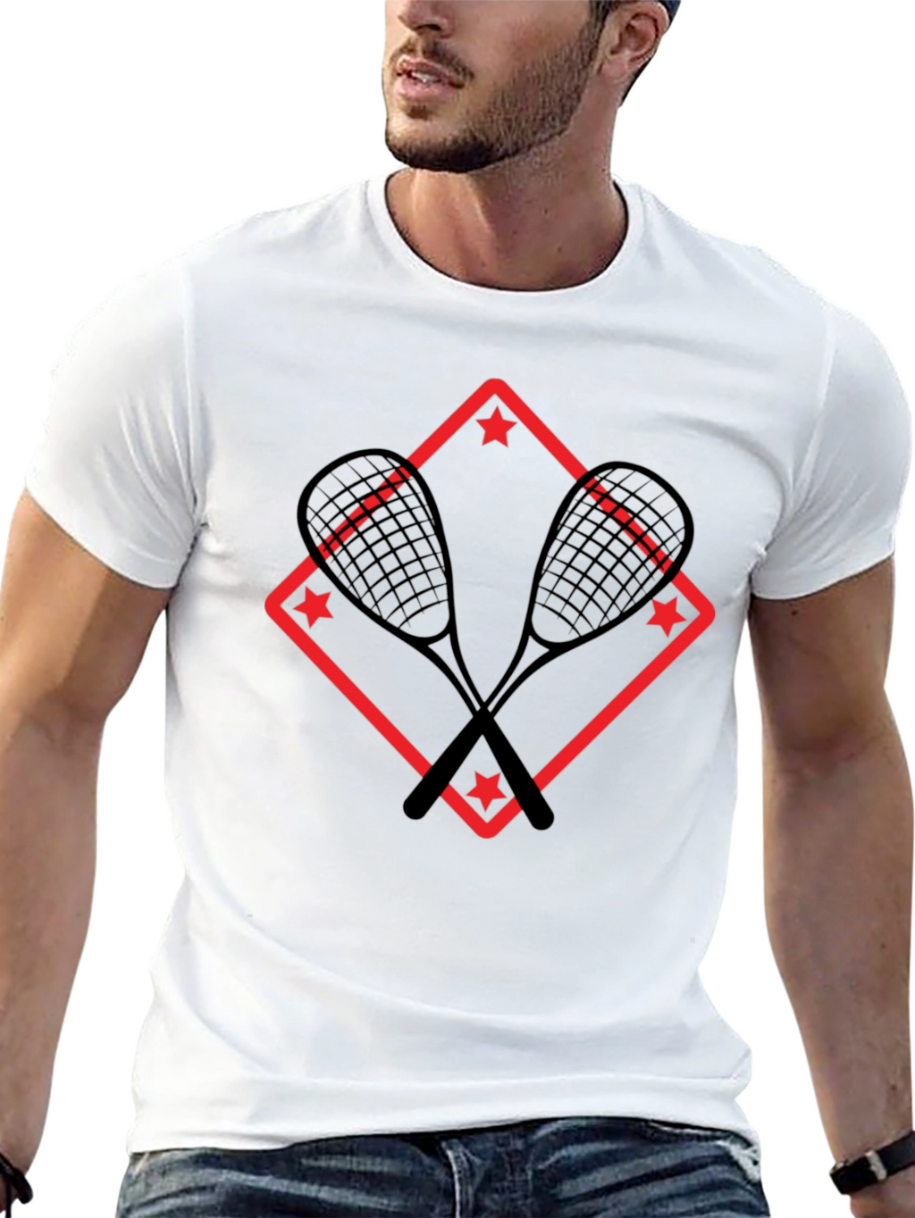 Squash Racket Graphic T-Shirt - Black