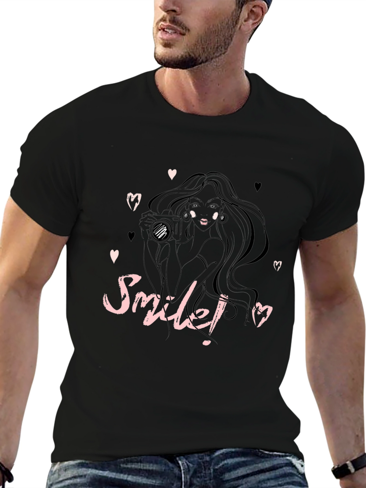 Smile! Camera Girl Black Graphic Tee