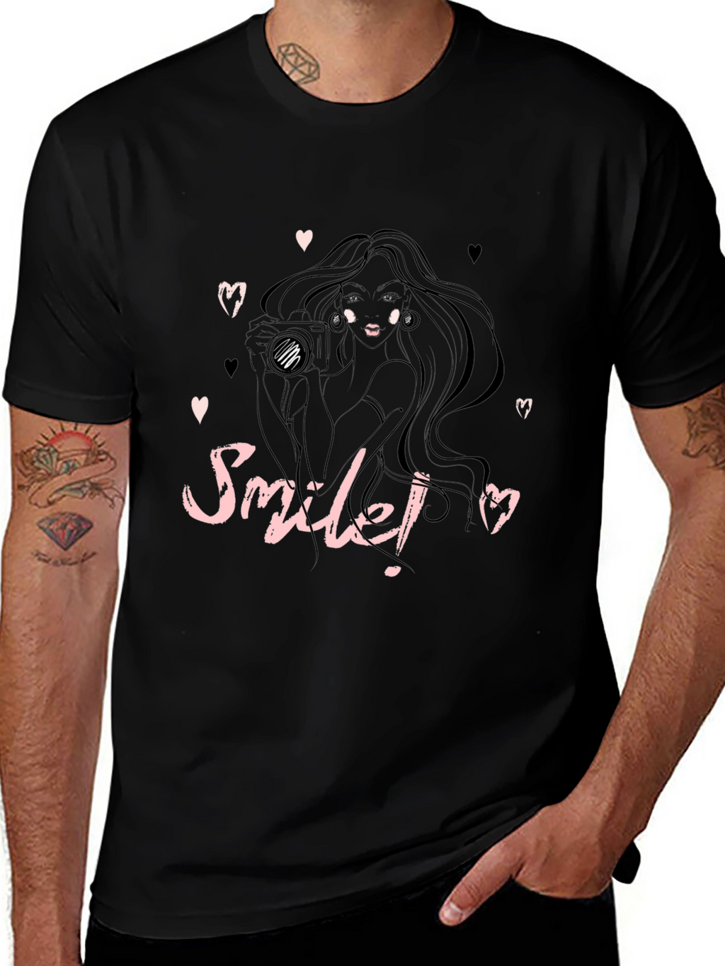 Smile! Camera Girl Black Graphic Tee