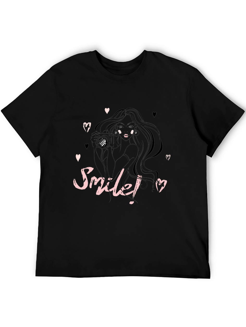 Smile! Camera Girl Black Graphic Tee