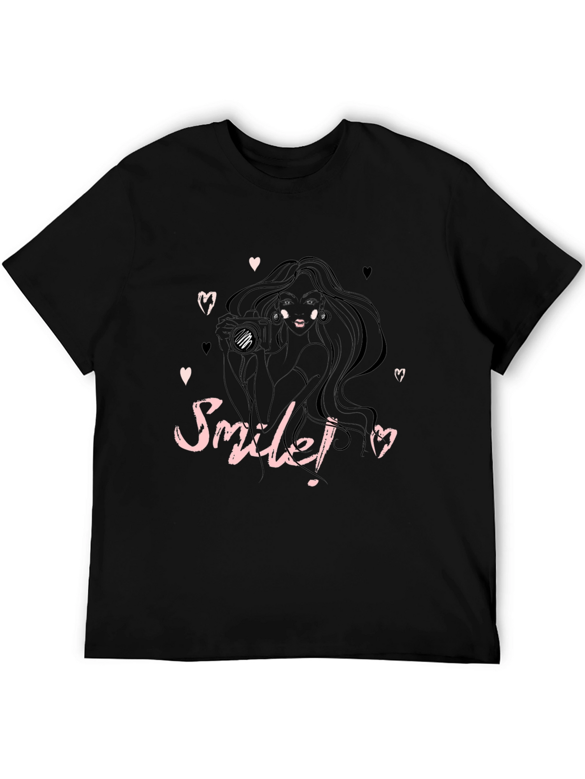 Smile! Camera Girl Black Graphic Tee