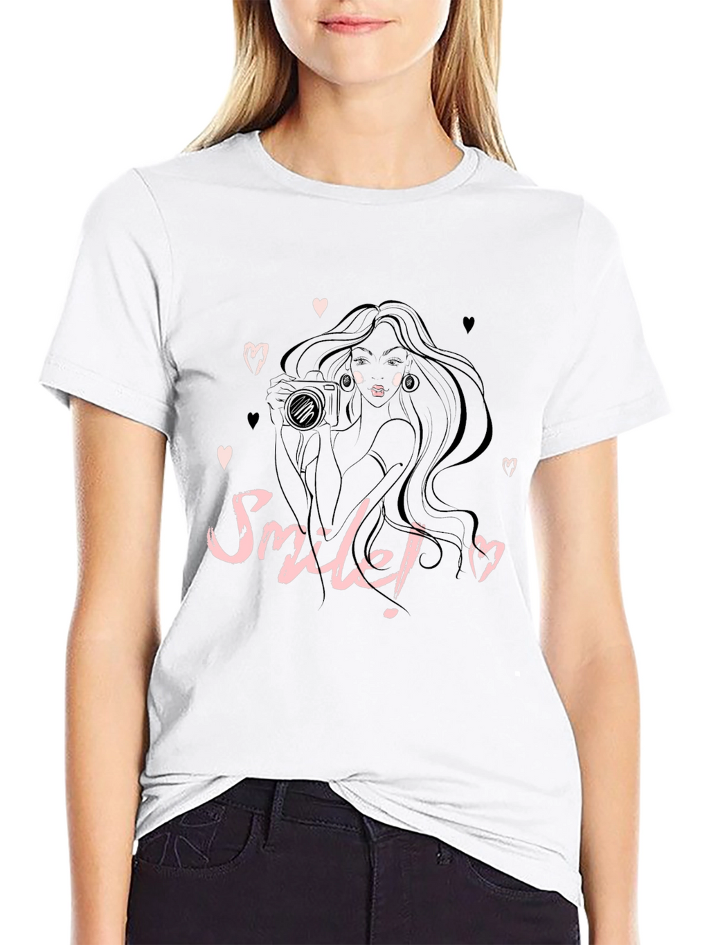 Smile! Camera Girl Black Graphic Tee