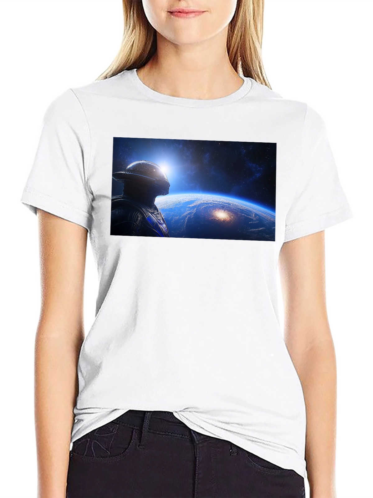 Astronaut Stargazing Graphic T-Shirt - Black