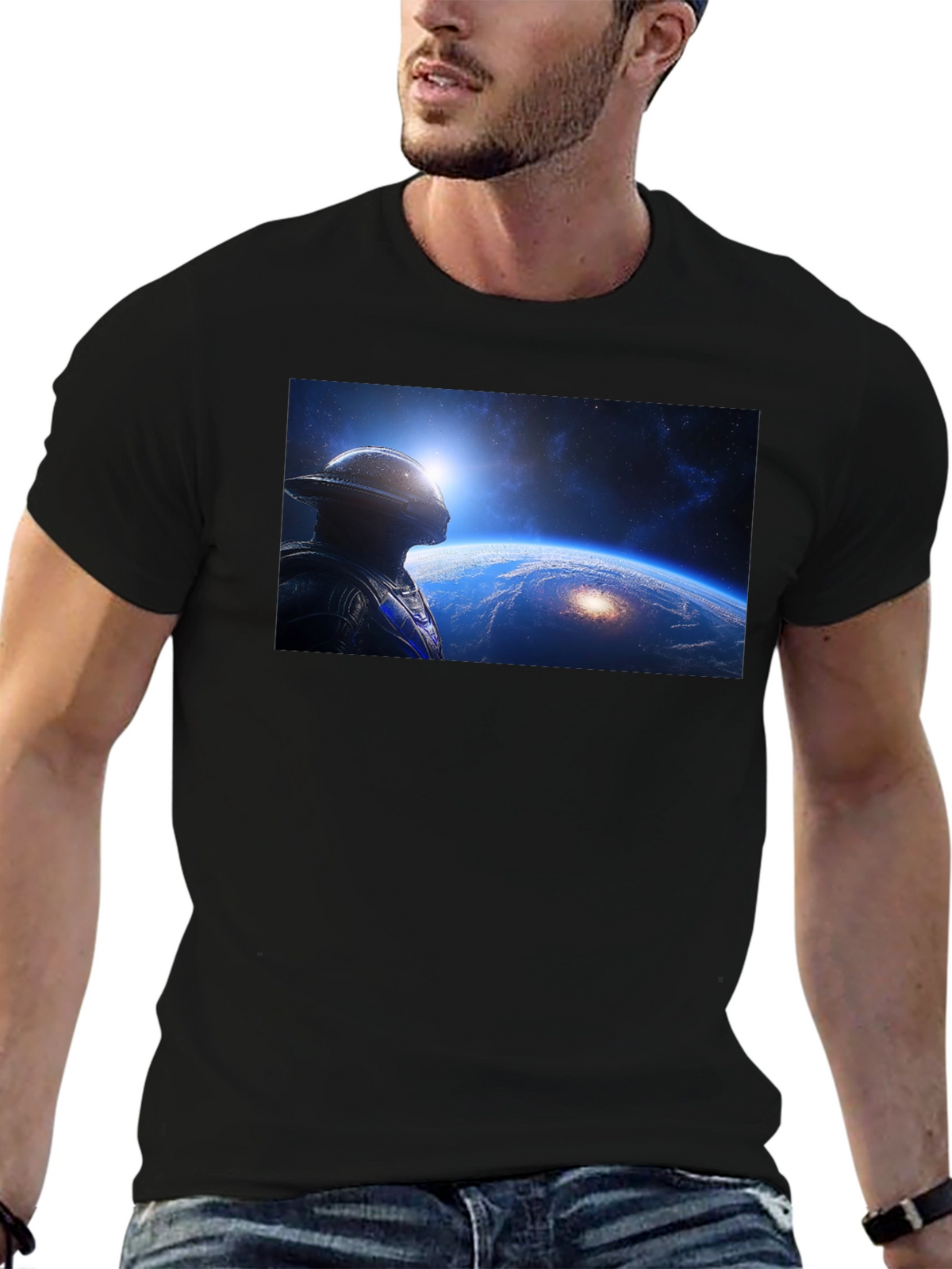 Astronaut Stargazing Graphic T-Shirt - Black