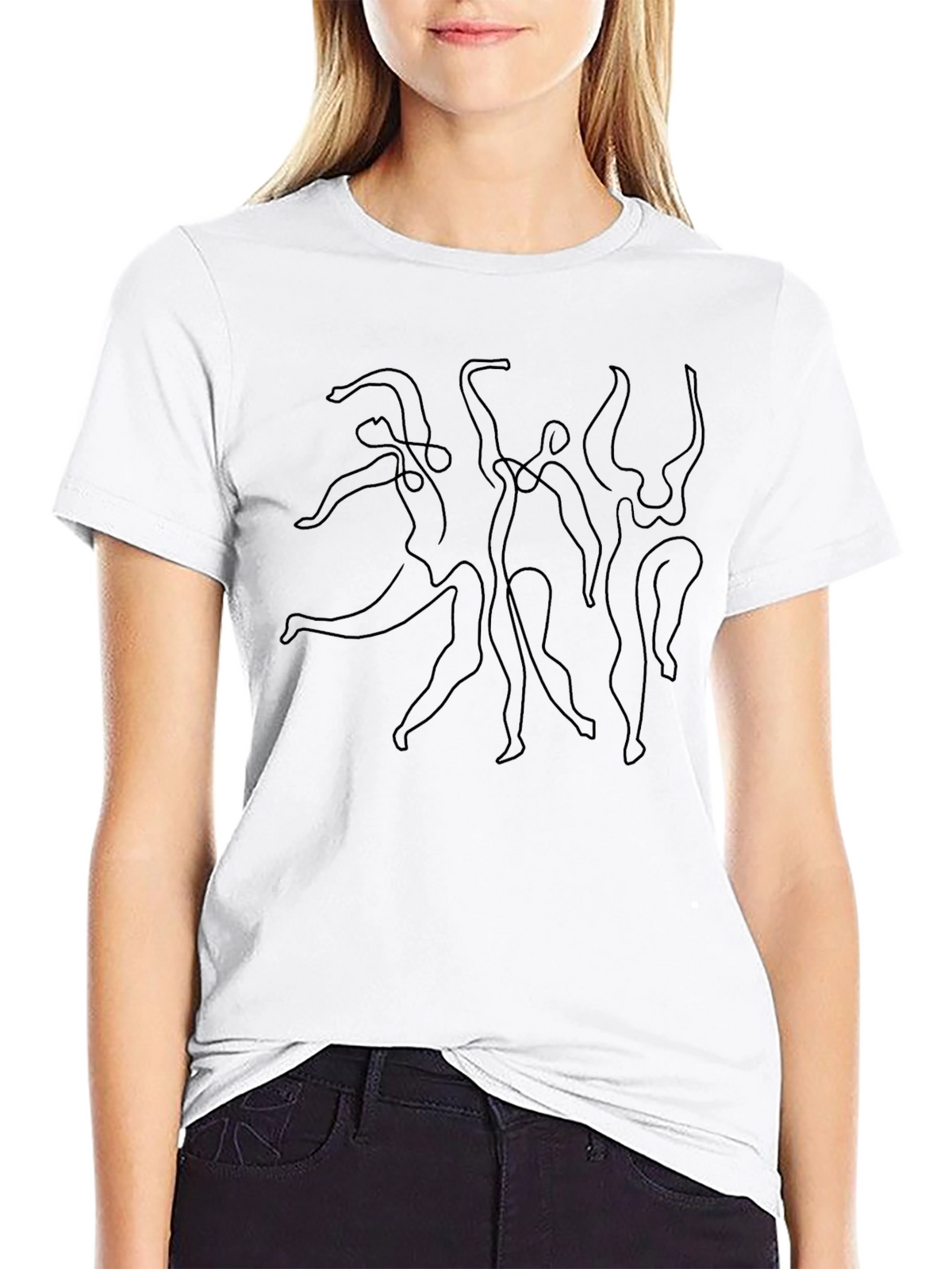 Minimalist Dance Line Art Black T-Shirt