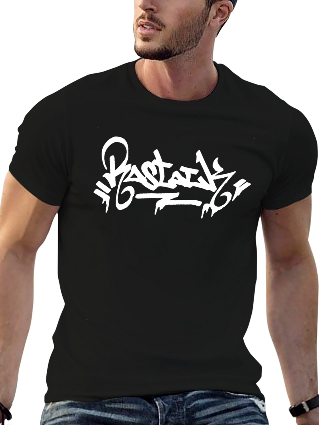 Black Graphic Tee - White Graffiti Style Design
